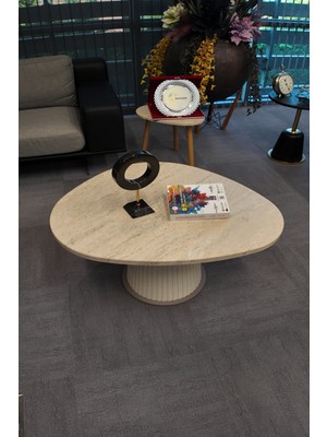 Decoramis Torino Orta Sehpa Traverten Krem Atlas - 25MM Mdf