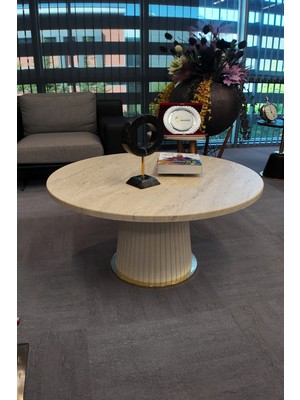 Decoramis Milano Orta Sehpa Traverten Krem Gold - 25MM Mdf