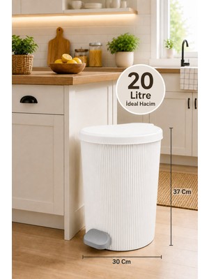 Citim Yuvarlak Pedallı Iç Kovalı Çöp Kovası 20 Litre - Çizgili Stil Desen - Banyo Mutfak