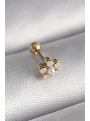 Pileli Store 316L Çelik Gold Renk Zirkon Taşlı Çiçek Model Tragus Piercing TJ-PR1282