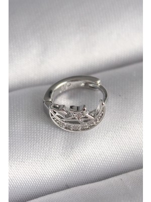 Pileli Store 316L Çelik Gümüş Renk Zirkon Taşlı Ay Yıldız Model Tragus Piercing TJ-PR1323
