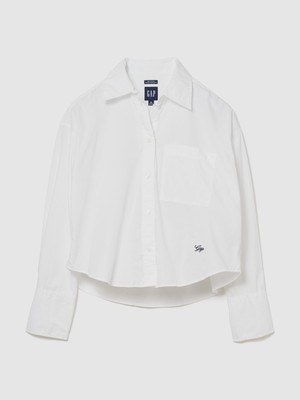 Gap Kadın Beyaz Organik Pamuk Poplin Oversized Crop Gömlek