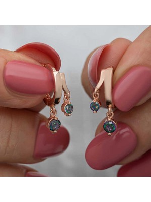 Pileli Store Gümüş Rose Sallantılı Mistik Topaz Kadın Küpe