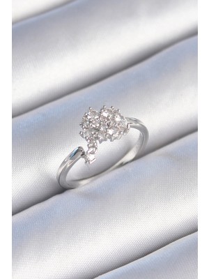 Pileli Store Pirinç Gümüş Renk Zirkon Taşlı Kadın Yüzük TJ-BYK3443