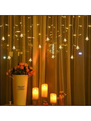 Pileli Store Yıldız 4m 96 LED 19 Saçak 40-50-60CM Gün Işığı Yıldız Boyutu:7cm