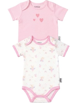 Kanz Bebek Yarım Kol Çıtçıtlı Body 2'li Beyaz Pembe Zıbın