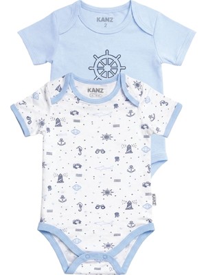 Kanz Bebek Yarım Kol Çıtçıtlı Body 2'li Beyaz Mavi Zıbın