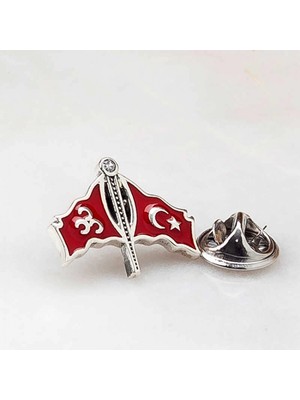 Pileli Store 925 Ayar Gümüş Üç Hilal Türk Bayrağı Rozet