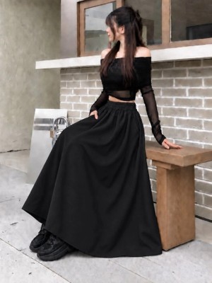 Lune Store Kadın Yüksek Bel Maxi Boy Çan Etek