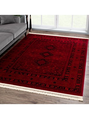 Giza Home Afgan Türkmen Otantik Desenli Bordo Dokuma Halı 2959H 120x180 cm Anti-Alerjik Polyester