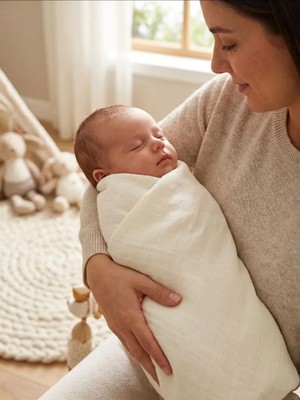 Bambik Imajbebe %100 Pamuklu Çizgili Müslin Bebek Battaniyesi 0-3 Ay Kundak ve Puset Örtüsü