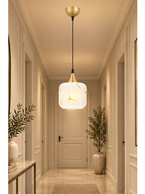 Esslight Arin Tekli Eskitme Sarkıt Mermer Desen Camlı Avize Antre Hol
