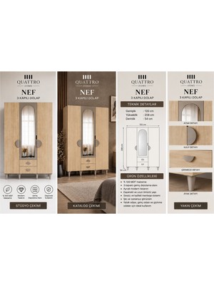 Quattro Home Nef 3 Kapaklı Dolap