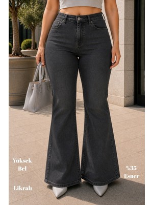 Cedy Denim Cedy Denım - Kadın Büyük Beden Ispanyol Paça Yüksek Bel Skinny Fit Likralı Pantolon  C628