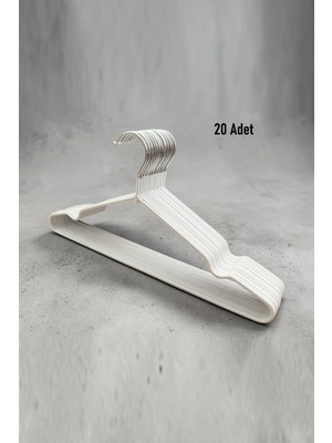 Ezmk Ev Gereçleri Silikon Kaplı Kaydırmaz Metal Elbise Askısı, Gömlek Askısı, Tişört Askısı, Beyaz, 20 Adet