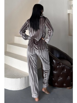 Coccolarsi Tocco Scintillante Vizon Kadife Uzun Pijama Takımı