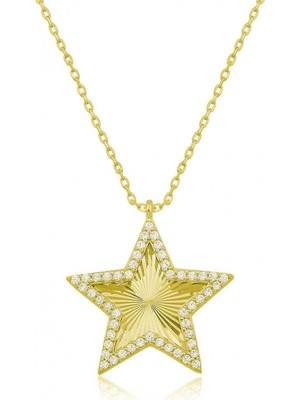 Pileli Store Gümüş Gold Fırfır Desenli Yıldız Kadın Kolye