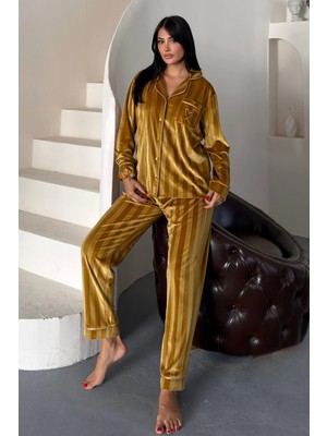 Coccolarsi Tocco Scintillante Hardal Kadife Uzun Pijama Takımı