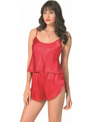 Marsilyan™- Kırmızı Saten Babydoll Şort Takımı