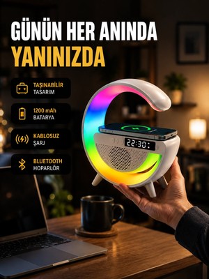 Genel Tedarik Kablosuz Şarjlı LED Masa Lambası Çalar Saat ve Beyaz Gürültü Özellikli
