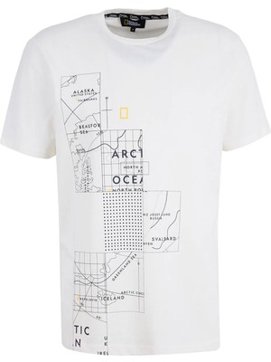 National Geographic Ekru Erkek Relaxed Baskılı T-Shirt N6WM-TST4093