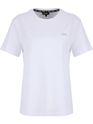 National Geographic Ekru Kadın Bisiklet Yaka Relaxed Baskılı T-Shirt N6WL-TST4580