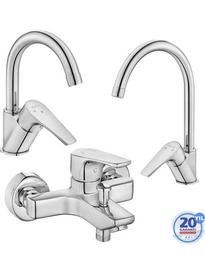 E.C.A Niobe 3'lü Batarya Seti:Banyo-Lavabo[Kuğu Boru]-Eviye Bataryası |102188054-102118098-102102482