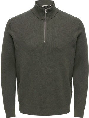 Only & Sons Yeşil Erkek Dik Yaka Örgü Kazak 22023210 Onsphıl 12 Struc Half Knıt