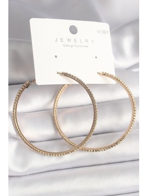 Pileli Store Pirinç Gold Renk Zirkon Taşlı Halka Model Kadın Küpe - TJ-BKP10015