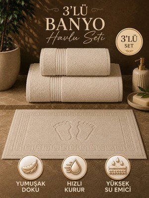 Softtowel 3’lü Banyo Havlu Seti 70X140 50X90 50X70 cm Yumuşak Dokulu Banyo El Yüz ve Ayak Havlusu Takımı