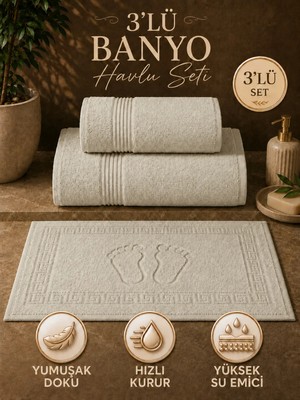 Softtowel 3’lü Banyo Havlu Seti 70X140 50X90 50X70 cm Yumuşak Dokulu Banyo El Yüz ve Ayak Havlusu Takımı