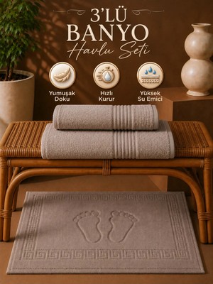 Softtowel 3’lü Banyo Havlu Seti 70X140 50X90 50X70 cm Yumuşak Dokulu Banyo El Yüz ve Ayak Havlusu Takımı