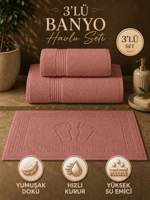 Softtowel 3’lü Banyo Havlu Seti 70X140 50X90 50X70 cm Yumuşak Dokulu Banyo El Yüz ve Ayak Havlusu Takımı