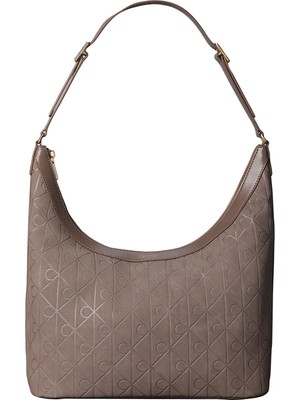 Calvin Klein Vizon Kadın Omuz Çantası Emblem Aop Sueded M Shoulder Bag