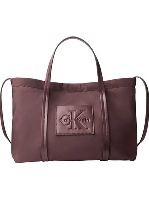 Calvin Klein Bordo Kadın Tote Çanta Nylon Small Tote Crossbody