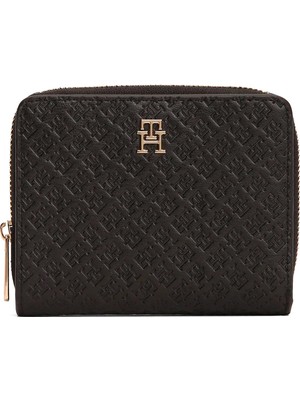 Tommy Hilfiger Siyah Kadın Cüzdan Th Icon Med Za W/flap Mono