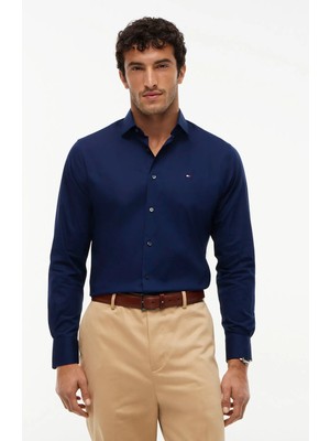 Tommy Hilfiger Lacivert Erkek Gömlek MW0MW45307DCC_CL Non Iron Solıd Sh