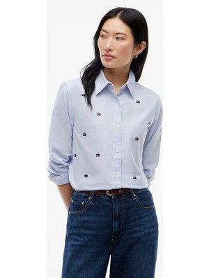 Tommy Hilfiger Mavi Kadın Nakışlı Gömlek WW0WW524200A9