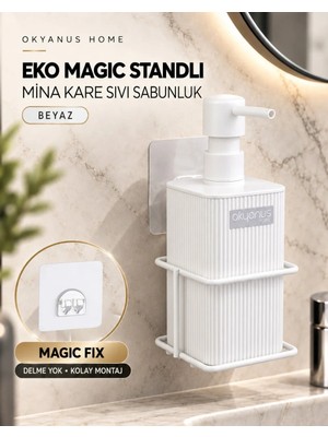 Okyanus Home Beyaz Eko Magic Standlı Mina Kare Sıvı Sabunluk Modern Stil Suya Dayanıklı
