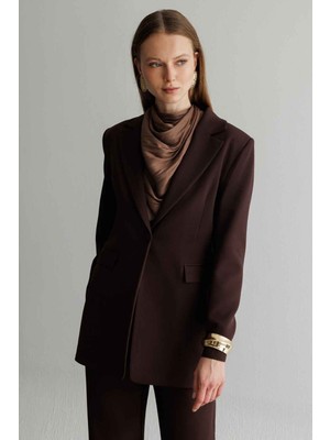Mizalle Basic Tek Düğmeli Kahverengi Ceket