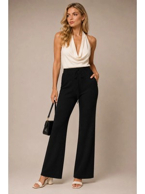 Moda Banuş Bürümcük Kumaş Beli Lastikli Pantolon