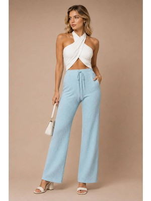 Moda Banuş Bürümcük Kumaş Beli Lastikli Pantolon