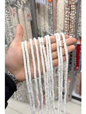 Sedef Taşı Deniz Kabuğu Rondela Kesim 6X2MM Beyaz 60CM Dizi