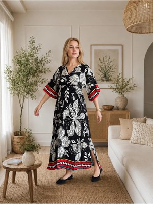 Moda Banuş Yazlık Yırtmaçlı Yumuşak Kumaş Uzun Elbise