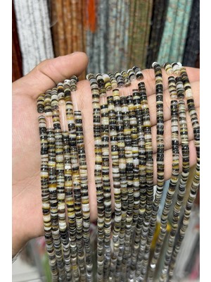 Sedef Taşı Rondela Kesim Siyah Beyaz 4X2MM Doğal Taş Dizi