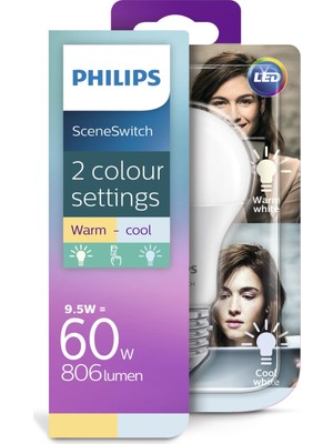 Philips Led Sceneswitch 60W Tek Ampul İki Renk, Sarı Ve Beyaz Normal Duy E27