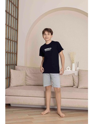 Ay Kids Erkek Çocuk  Desenli Penye  Şortlu Pijama Takımı 4007-S