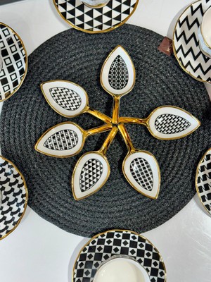 Ogeda Home Kosova Porselen Kaz Ayağı Desenli 6'lı Lokumluk - Porselen Kahve Yanı Lokumluk Seti 6'lı