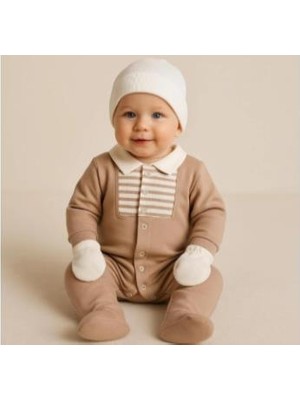 Aykidsclup Erkek Bebek Patikli  Çıtçıtlı Tulum – Şerit Detaylı, Yumuşak Kumaş 128656