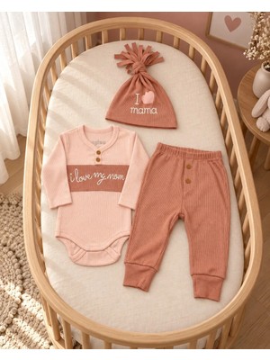 Bebek Star Şapkalı Pembe - Kiremit Kız Bebek %100 Cotton Takım